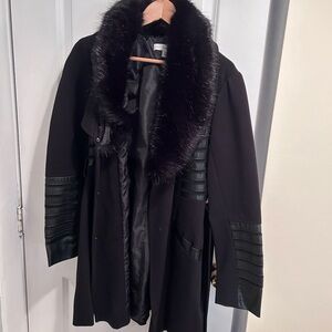 New York & Co faux leather faux fur car coat Sz M